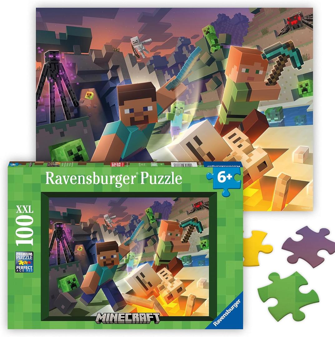 Ravensburger - Monster Minecraft - 100 Piece Jigsaw Puzzle - XXL Pieces for Easy Assembly - Exciting, Minecraft Villain Imagery - Premium Quality - Ideal Gift - Screen-Free Fun - Children Age 6+ (20 x 14 inches (50 x 36 cm) when complete.)