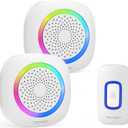 TECKNET Wireless Doorbell with 2 Portable Doorbells with RGB Light, Battery Powered IP66 Waterproof Door Chime Kit, 1300ft Wireless Range, 60 Chimes & 5 Level Volume, Using Time up to 4.5 Years