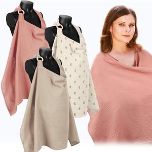 Treela 3 Pcs Muslin Cotton Breathable Nursing Cover Multi Use Car Seat Stroller Breastfeeding Cover for Breastfeeding Baby Shower Gifts Essentials(Fresh Color)