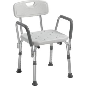 Drive Medical Shower Chair with Back & Padded Arms - Adjustable Height Bath Seat for Safety & Comfort - Lightweight Aluminum Construction- 350 Lb Capacity - White