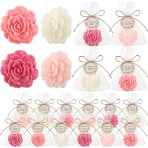 Demissle 20 Sets Baby Shower Favors Handmade Rose Flower Scented Soap Party Favors Gifts for Guests with Thank You Tags for Baby Bridal Shower Wedding Gender Reveal Party (Dark Pink)