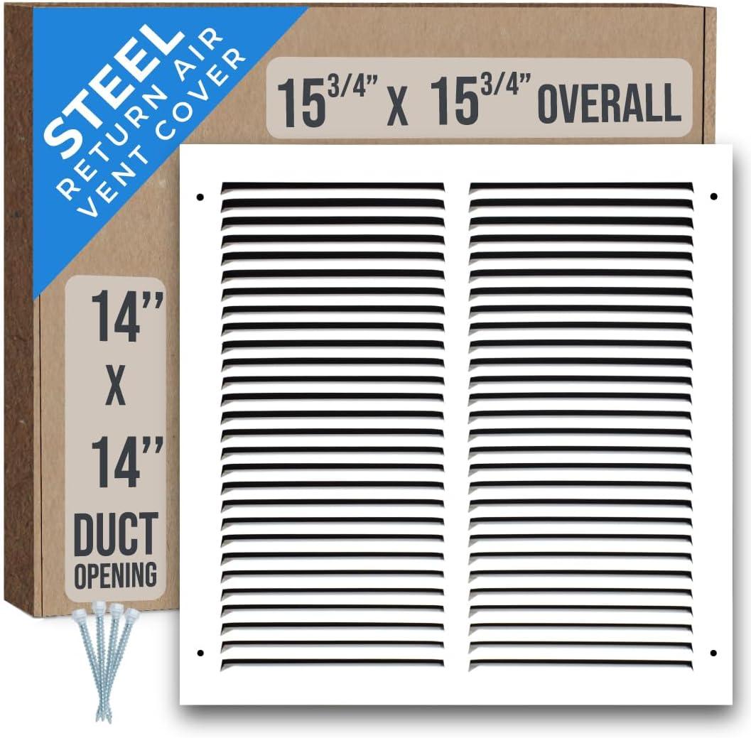 Fits 14x14 Duct Opening | Steel Return Air Grille by Handua | Vent Cover Grill for Sidewall and Ceiling | White | HVAC Cold Air Intake Grille | Outer Dimensions: 15.75"W X 15.75"