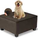 NeColorLife Waterproof Ottoman Cover, Thick Stretch Velvet Slipcover for Square Footstool, Non-Slip Durable Washable Protector for Pets and Dogs, Coffee, X-Large
