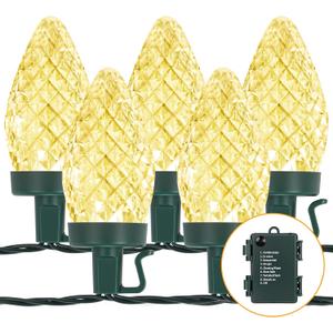 Brightever C9 LED Christmas String Lights, 70FT 100LED Battery Operated Christmas Lights With Timer & 8 Lighting Modes, Strawberry String Lights for Xmas Trees, Wreaths, Decoration, Warm White, 1-Pack