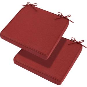 Magpie Fabrics Indoor Outdoor Waterproof Square Chair Cushion, 18" x 18" x 2.5", 2 Pack, Water Resistant Seat Cushions, for Patio Garden Office, Dark Red