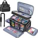 Anitor Large Sewing Supplies Organizer, Double Layer Sewing Storage Organizer with Two Detachable Dividers, Travel Sewing Bag Organizer with Shoulder Strap for Accessories, Black, (Bag Only)
