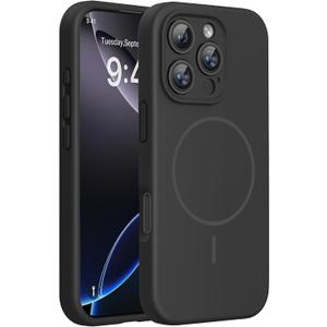 Miracase Magnetic for iPhone 16 Pro Case, [Soft Anti-Scratch Microfiber Lining], Compatible with MagSafe, Liquid Silicone Case Shockproof Drop Protection Phone Case for 16 Pro,Black