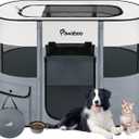 Dog Playpen, Portable Pet Playpen Cat PlayPen, 600D Oxford Dog Kennel Tent Crate, Waterproof&Breathable, Indoor Outdoor Travel Camping Use for Medium/Large Breed with Carrying Case+Folding Bowl,M,Gray (Medium(32"x24"x22"))
