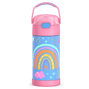 THERMOS FUNTAINER Water Bottle with Straw - 12 Ounce - Kids Stainless Steel Vacuum Insulated Water Bottle with Lid, Rainbow Dreams