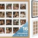 Tapeera Wood Multi Picture Frame Collage Wall Decor For Polaroid i-Type 600 Film -16 Openings Large Photo Collage Frame For Wall Mini Picture Wall Frame - Not Compatible with Fujifilm Instax Mini Film