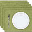 Kevin Textile Burlap Linen Placemats Set of 6 Heat Resistant Dining Table Place Mats Washable Kitchen Table Mats for Dinning Party Holiday Indoor Outdoor, 13 x19 inches, Linden Green