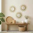 3 Set Gold Sunburst Mirrors for Wall Decorative Metal Mirrors Small Mirror Sets Decor Hanging Mirror Wall Sculpture for Bedroom Living Room Entryway