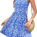 AUSELILY Womens Summer Dress Casual Sleeveless Crewneck T Shirt Sundress Flowy Tiered Swing Mini Dresses (Blue, L)