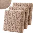 3 Pcs Couch Cushion Covers for Sofa Stretch Jacquard Cable Knit Seat Cover Washable Sofa Slip Covers with Elastic Bottom Washable Modern Furniture Protector for Sectional Slipcover(Tan)