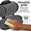 Proctor Silex Double Mini Waffle Maker Machine with 4 Round Non-stick Grids, Makes 2 Personalized Individual Breakfast Keto Chaffles and Hashbrowns, Compact, Black (26102)