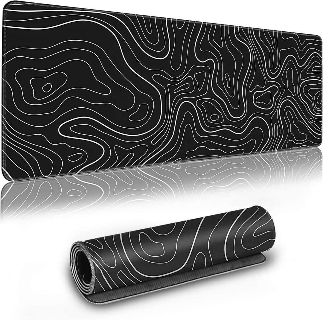 2 x Long Gaming Mouse Pad Extended Anime Large Desk Pad with Non-Slip Base Full Keyboard Mat with Stitched Edges for Gaming and Office 31.5 x 11.8 inches (Black Geometry)
