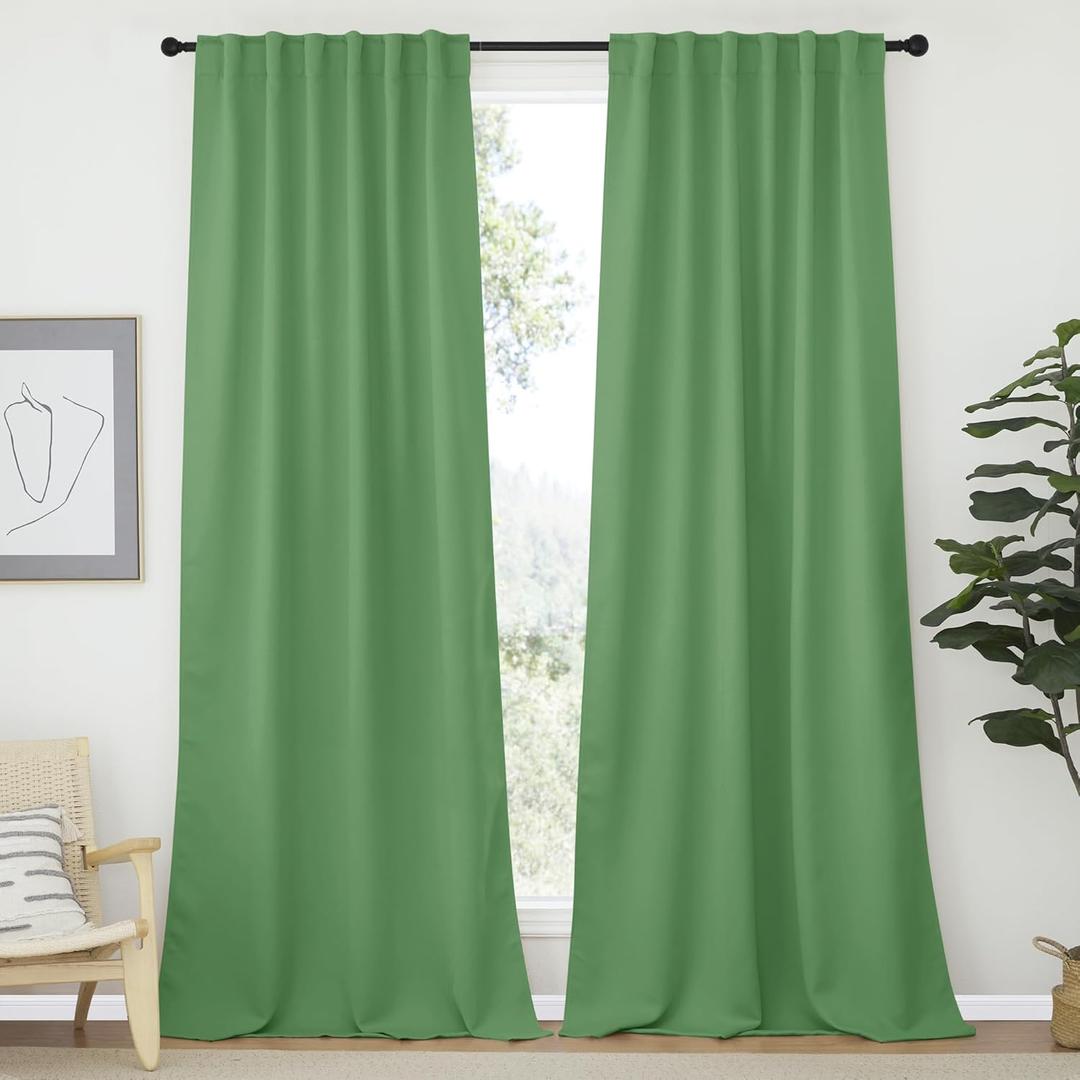 NICETOWN Bedroom Blackout Curtain Panels - (Forest Green Color) 52 x 120 inch, 2 PCs, Insulating Energy Saving Solid Rod Pocket Blackout Drapes for Hall, Villa