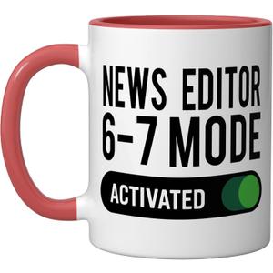 News Editor 6-7 Mode Activated Funny Job Title School Work Ceramic Mug, Red/White (11 Ounces)