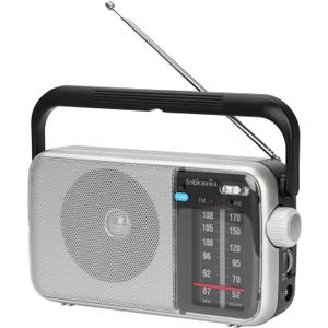 AM FM Radio Portable, Transistor Radio, Battery Powered or Mains Operated, Battery Radio with Robust Reception and Built in Speaker, Suitable for Home and Outdoor (Silver)