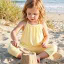 JingleBaBa Girls Lace Up Slouch Jumpsuit Casual Sleeveless Romper Kids Strap Overalls With Side Pockets 4-5T