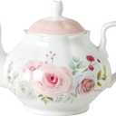 27oz Floral Porcelain Teapot, Classic Ceramic Teapot for Loose Leaf Tea & Tea Bags, Elegant Small Teapot with Rose Pattern, Dishwasher Safe