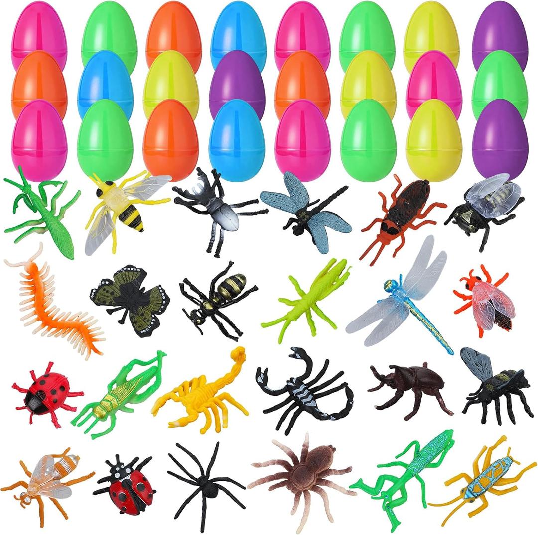 48 Pcs Bug Toys Easter Basket Stuffers Prefilled Easter Eggs Fillers Empty Bug Party Favor for Kid Birthday Treasure Box Toy Classroom Treat Prize Piatas Egg Hunt Supplies Surprise Egg Gift