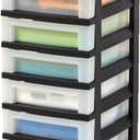 IRIS USA Craft Plastic Organizers and Storage, Rolling Storage Cart for Classroom Supplies, Storage Organizer for Art Supplies, Drawer Top Organizer for Small Parts, 6 Drawer, Black/Pearl