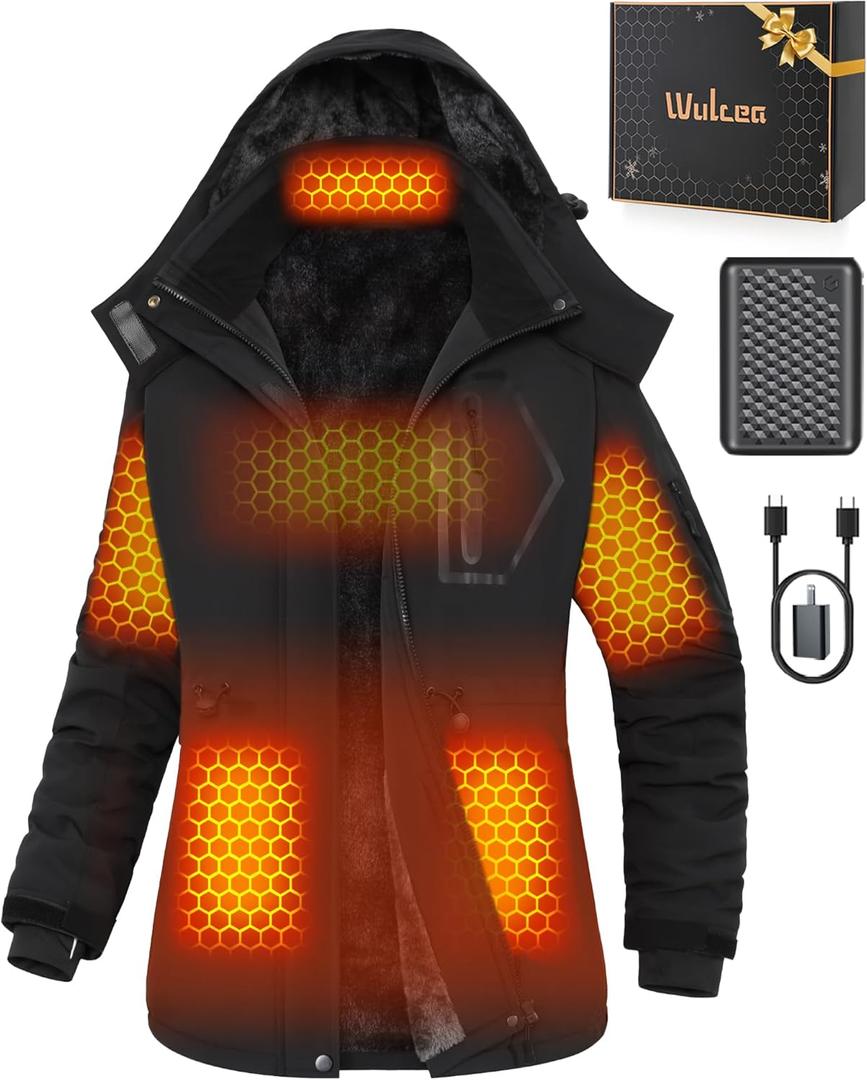 Wulcea Graphene Heated Jacket For Women 12V 18400mAh Fast Charge With Large Capacity (Black)