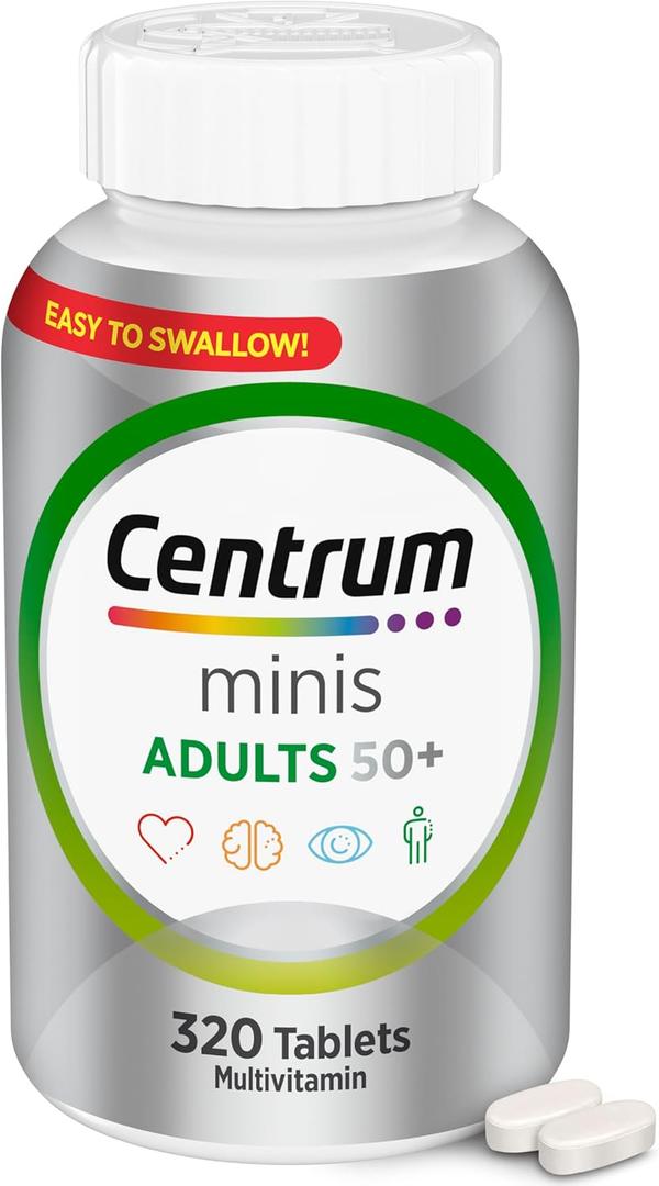 Centrum Minis Silver Multivitamin Tablet for Adults 50 Plus, Multimineral Supplement, Vitamin D3, B-Vitamins, Gluten Free, Non-GMO Ingredients, Supports Memory and Cognition in Older Adults - 320 Ct, Best By: 03/2027