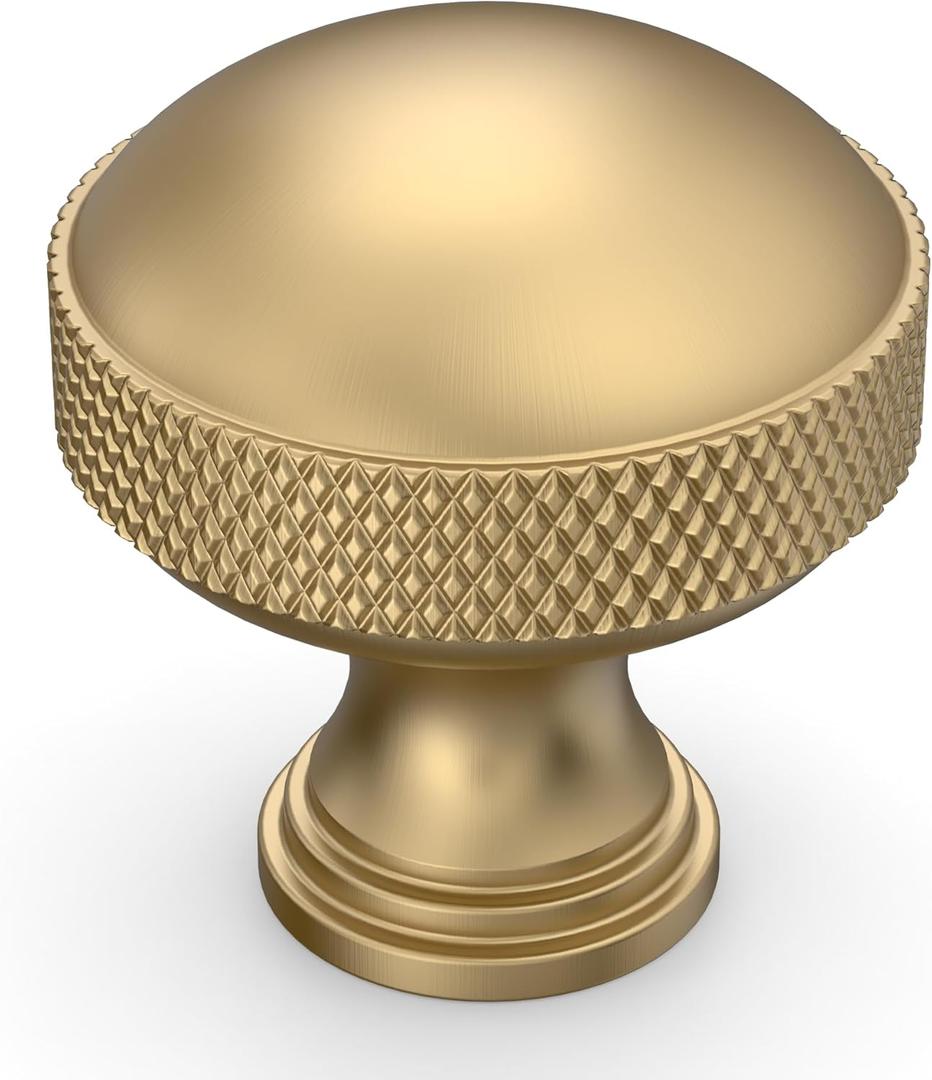Amerdeco 10 PackChampagne Bronze knurled Cabinet Knobs Single Hole Cabinet Pulls 1.18 Inch (30MM) Diameter Round Drawer Knobs and Pulls for Bathroom Cabinets ZH0072
