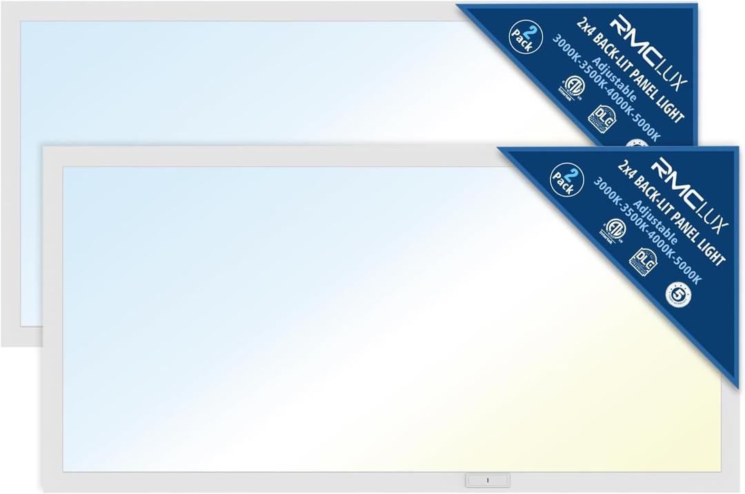 2x4 Backlit LED Panel Light,5 Wattage 25W/30W/35W/40W/50W-Up to 7500Lumens,4 CCT Tunable 3000K/3500K/4000K/5000K,ETL&DLC Certified for Office Commercial Drop Ceiling 2 Pack