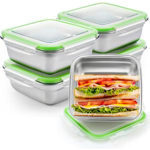 4 Pack Stainless Steel Sandwich Containers with Lids 25. 4 oz Metal Food Container for Lunch Boxes with Airtight Silicone Seal for Sandwiches and Snacks (Green)