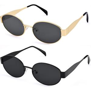 Retro Oval Sunglasses for Women Men - Trendy Gold Sun Glasses - Fashion Metal Frame Shades