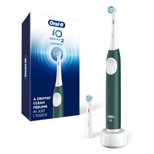 Oral-B Rechargeable Electric Toothbrush, iO2 Starter Kit, 3 Cleaning Modes, Automatic Pressure Sensor to Protect Gums, 2 Brush Heads, Forest Green