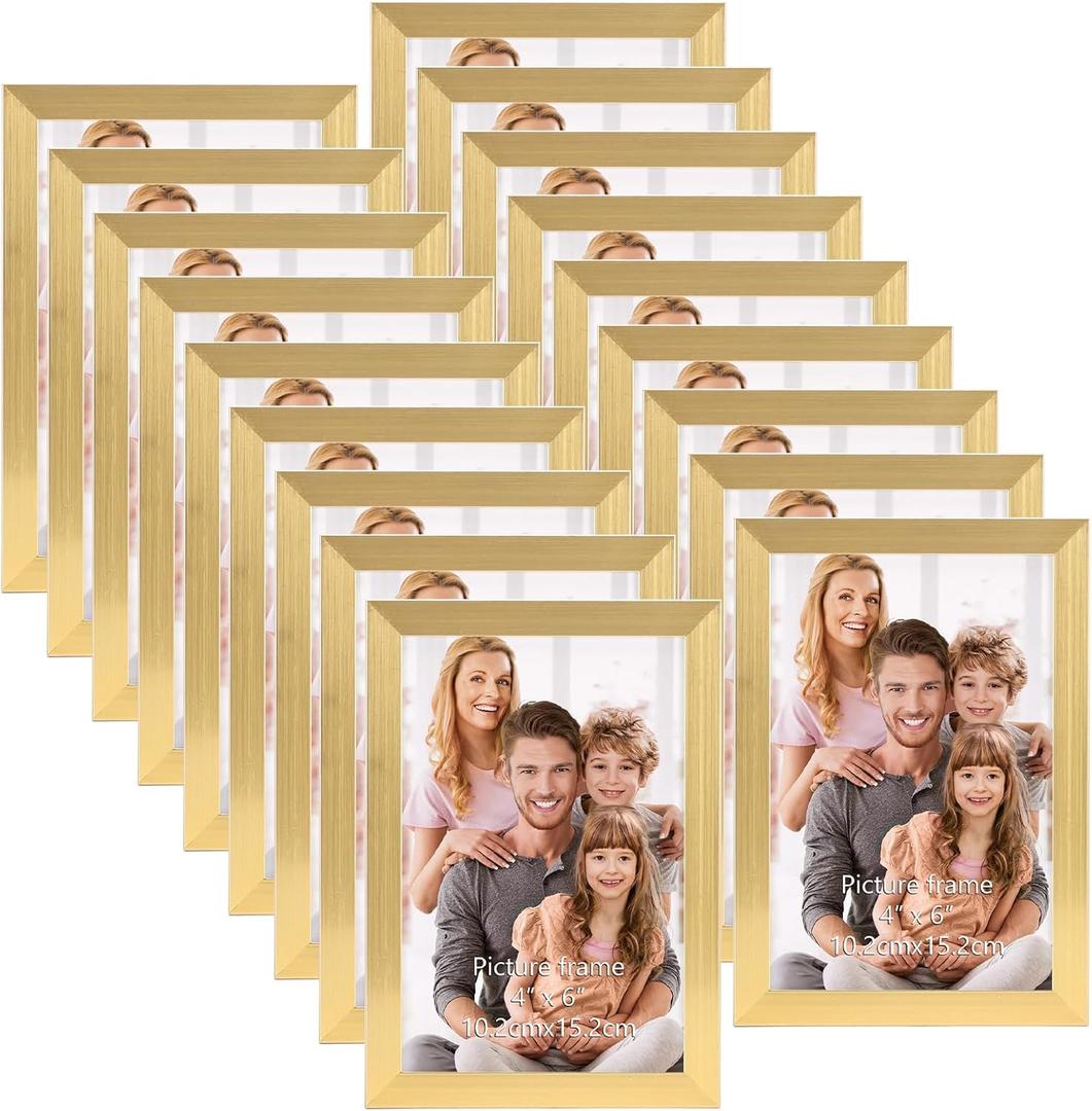 WIFTREY 4x6 Picture Frame Gold, 4 x 6 Photo Frames Bulk for Wall Hanging or Tabletop Display, 18 Pack