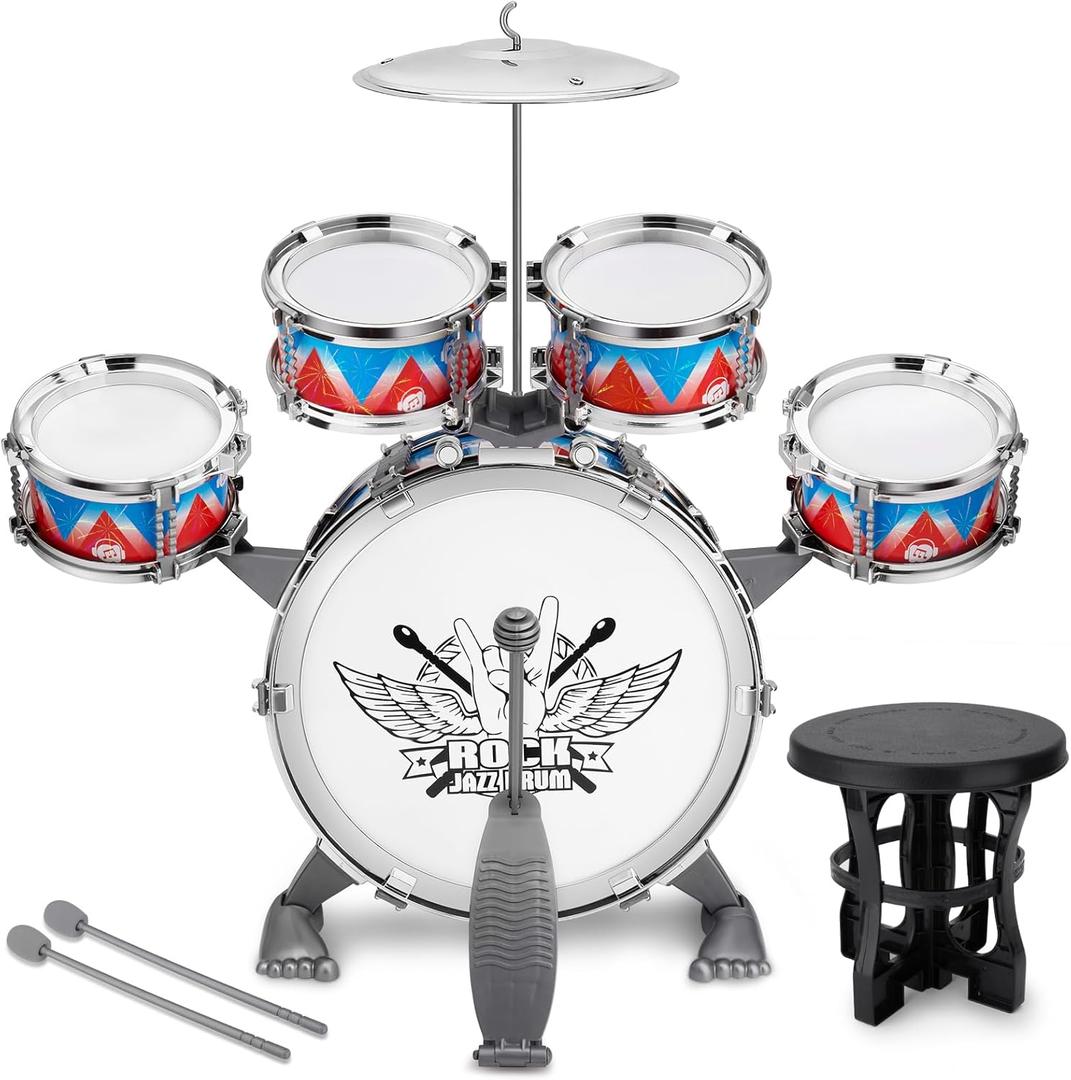Toddlers Drum Set Kids Jazz Band Rock Kit for 3-5 Years Old Perfect Birthday Xmas Gift - Early Learning Musical Toy Set with Easy Assembly