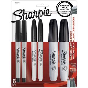 SHARPIE Chisel-Point Markers, Black, 6 Count Ultra-Fine, and Permanent Markers Variety Pack,6 Count (Pack of 1)