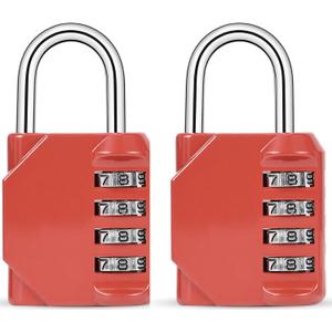 4 Digit Combination Lock for Lockers - Resettable Keyless Locker Lock with Side Window, Digital Padlock for Gym, School, Storage, Toolbox, Gate & Shed(Red)