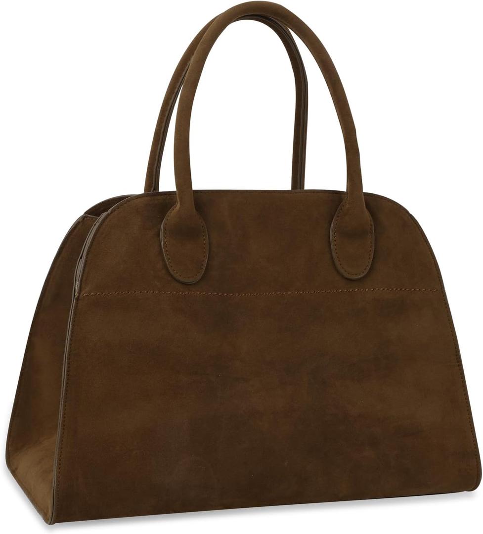 Suede Tote Bag for Women,Women's Suede Purse Vintage Top Handle Bag,Fashion Shoulder Satchel Bag for Office Travel (Coffee-large-without Strap)