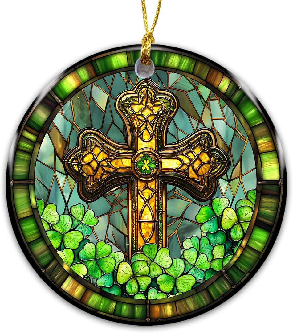 7 x Irish Ornament 2025, Celtic Cross Ornament with Shamrocks  Irish Faith Home Dcor, Easter Gift, Catholic Keepsake Symbol of Faith & Blessings