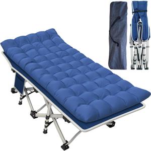 Cot Camping Cot with Thick Pad Cots for Sleeping Camping Bed Folding Cot 450LBS(Max Load) Comfortable Double Layer Oxford Heavy Duty with Carry Bag for Home Outdoor Travel (Standard, Standard Blue)