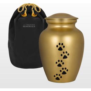 Trupoint Memorials Small Pet Urn for Dogs and Cats Ashes, Paws Print Gold Cremation Urns for Pets up to 17 lbs (Small Up to 17 Lbs)