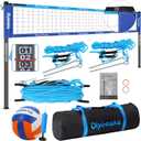 Portable Outdoor Volleyball Net Set System for Backyard Beach with Heavy Duty Poles, Durable Net, PU Volleyball & Pump, Carry Bag (32ft, Blue)