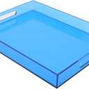 Large Acrylic Tray Ottoman Coffee Table Tray with Handles 17x13'' Decorative Serving Platter for Food Tea Dinner Snack Eating Bar Party, Blue