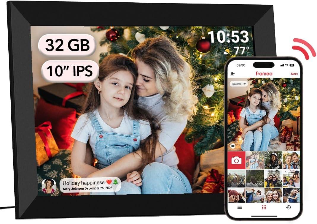 10.1Inch WiFi Digital Picture Frame IPS Touch Screen HD Disply,Video Clips and Slide Show,Auto-Rotate, Wall Mountable,Send Photos Instantly from Anywhere with via Frameo APP (10.1 INCH)
