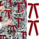 Flair Gifts 24 Pcs Red Vintage Velvet Christmas Bows Ornaments - 5 x 7 Inch Luxury Velvet Ribbon Bows for Christmas Tree Decor, Wreaths, Gifts Wrapping, FireplacesRattan Strips, Xmas Home Decoration