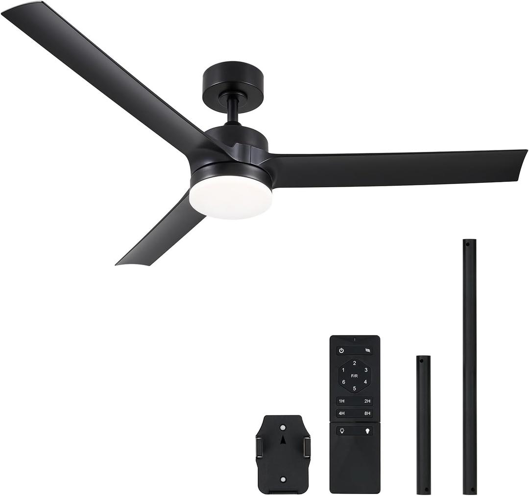 VONLUCE Ceiling Fans with Lights, 52 Inch Ceiling Fan with Remote, 6-Speeds Noiseless Reversible DC Motor, 3CCT, Low Profile Ceiling Fan for Farmhouse Bedroom Patio, Black