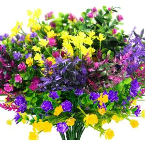 24 Bundles Artificial Fake Flowers Outdoor, 6 Styles UV Resistant No Fade Faux Plastic Greenery Shrubs Plants for Hanging Garden Porch Window Box Farmhouse Outside Decoration