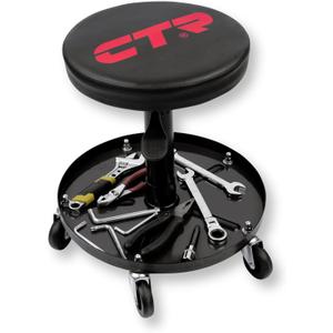 CTR Rolling Mechanic Shop Stool with Magnetic Tool Tray, Heavy Duty Work Stool, Adjustable Garage & Workbench Stool with Wheels, Creeper Seat Shop Chair