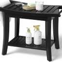 Bamboo Shower Bench Inside Shower Stool with Space-Efficient Storage Shelf, Shower Bath Chairs Spa Seats for Bathroom - Great for All Ages Unisex Elderly (Waterproof, Black)